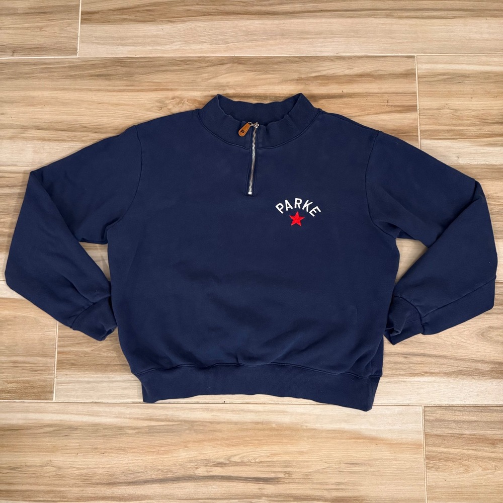 PARKE Coastal Collection Varsity Quarter Half Zip Mockneck Pullover Navy Star SM